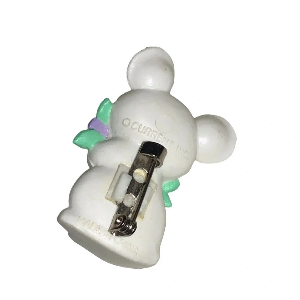 Current PIN FIGURINE Valentines Vintage MOUSE White HEART Flowers Holiday